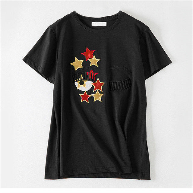 2017 Fashion New Short Sleeve Star T-shirts Plus Size Female t shirts Casual Letter Print Top O-neck Women tshirts 72393