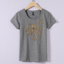 2017 Fashion New Short Sleeve T-shirts Plus Size Female t shirts Animal Letter Beading Print Top O-neck Women tshirts 72388