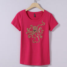 2017 Fashion New Short Sleeve T-shirts Plus Size Female t shirts Animal Letter Beading Print Top O-neck Women tshirts 72388