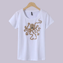2017 Fashion New Short Sleeve T-shirts Plus Size Female t shirts Animal Letter Beading Print Top O-neck Women tshirts 72388