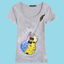 2017 Fashion New Short Sleeve T-shirts Plus Size Female t shirts Beading Print Top O-neck Women tshirts 72381