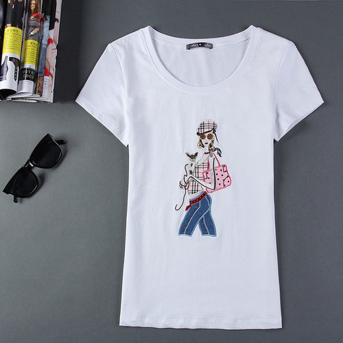 2017 Fashion New Short Sleeve T-shirts Plus Size Female t shirts Carton Print Top O-neck Women tshirts 72369