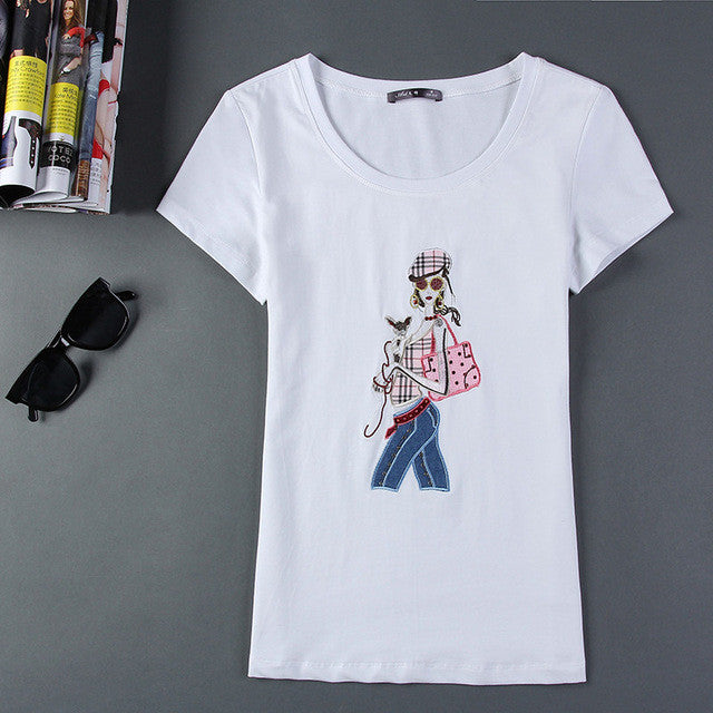 2017 Fashion New Short Sleeve T-shirts Plus Size Female t shirts Carton Print Top O-neck Women tshirts 72369