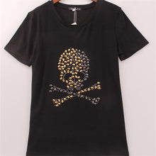 2017 Fashion New Short Sleeve T-shirts Plus Size Female t shirts Diamonds Skull tshirts Print Top O-neck Women tshirts 72444
