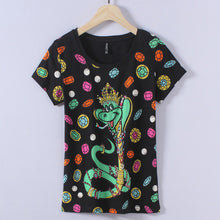 2017 Fashion New Short Sleeve T-shirts Plus Size Female t shirts Snake Letter Cartoon Top O-neck Women tshirts 72382