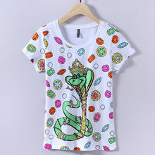 2017 Fashion New Short Sleeve T-shirts Plus Size Female t shirts Snake Letter Cartoon Top O-neck Women tshirts 72382