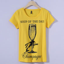 2017 Fashion New Short Sleeve T-shirts Plus Size Female t shirts Wine Glass Letter Print Top O-neck Women tshirts 72387