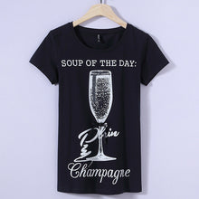 2017 Fashion New Short Sleeve T-shirts Plus Size Female t shirts Wine Glass Letter Print Top O-neck Women tshirts 72387