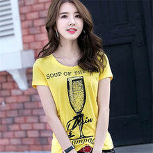 2017 Fashion New Short Sleeve T-shirts Plus Size Female t shirts Wine Glass Letter Print Top O-neck Women tshirts 72387