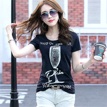 2017 Fashion New Short Sleeve T-shirts Plus Size Female t shirts Wine Glass Letter Print Top O-neck Women tshirts 72387