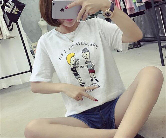 2017 Fashion New Short Sleeve T-shirts Plus Size Female t shirts cute cartoon people Print Top O-neck Women tshirts 72375