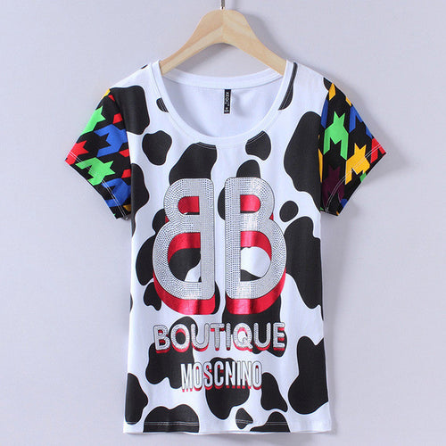 2017 Fashion New Short Sleeve T-shirts Plus Size Female t shirts letter Print Top O-neck Women Colorful tshirts 72385