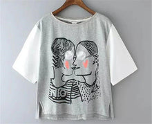 2017 Fashion New Short Sleeve T-shirts Plus Size Female t shirts love kiss Print Top O-neck Women tshirts 72356