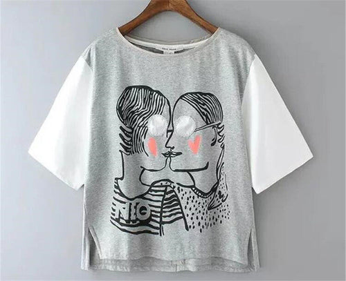 2017 Fashion New Short Sleeve T-shirts Plus Size Female t shirts love kiss Print Top O-neck Women tshirts 72356