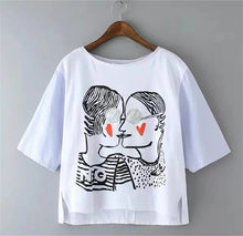 2017 Fashion New Short Sleeve T-shirts Plus Size Female t shirts love kiss Print Top O-neck Women tshirts 72356