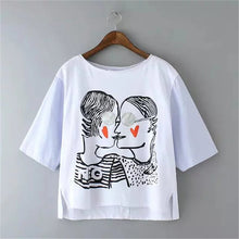 2017 Fashion New Short Sleeve T-shirts Plus Size Female t shirts love kiss Print Top O-neck Women tshirts 72356
