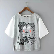 2017 Fashion New Short Sleeve T-shirts Plus Size Female t shirts love kiss Print Top O-neck Women tshirts 72356