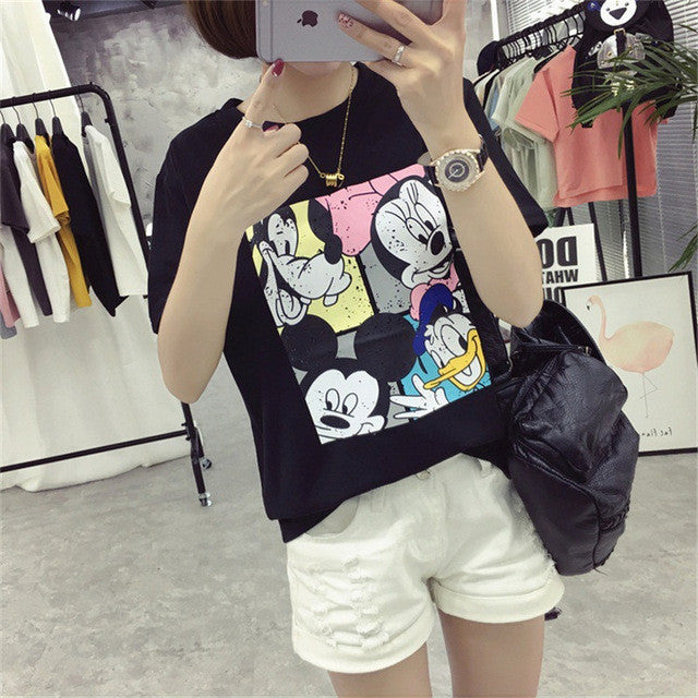 2017 Fashion New Short Sleeve kawaii T-shirts Plus Size Female t shirts Cartoon Print Top O-neck Women tshirts 72390