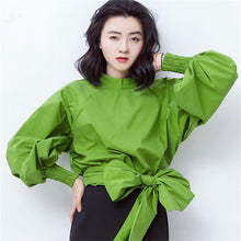 2017 Fashion New Summer Elegant Full Sleeve Blouse Women Plus Size Tops Solid Color Stand Shirt Sexy Blusas With Bow 72407