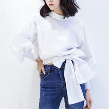 2017 Fashion New Summer Elegant Full Sleeve Blouse Women Plus Size Tops Solid Color Stand Shirt Sexy Blusas With Bow 72407