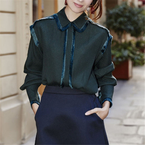 2017 Fashion New Summer Full Full Sleeve Blouse Women Plus Size Tops Casual Turn-down Shirt Tassel Blasus 72307