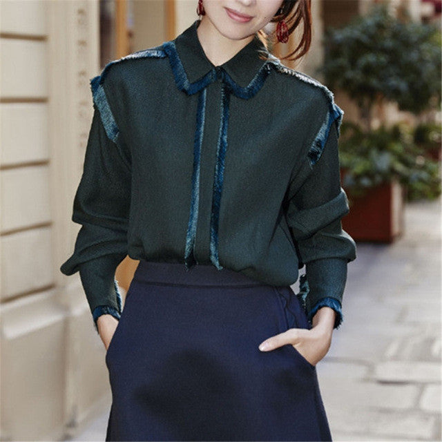 2017 Fashion New Summer Full Full Sleeve Blouse Women Plus Size Tops Casual Turn-down Shirt Tassel Blasus 72307