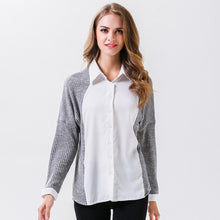 2017 Fashion New Summer Full Sleeve Blouse Women Plus Size Patchwork Tops Casual Turn-down Shirt Knitting Blasus 72310