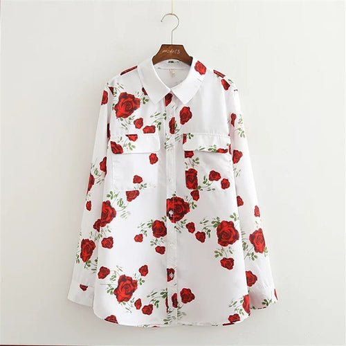 2017 Fashion New Summer Full Sleeve Blouse Women Plus Size Tops Casual Turn-down Shirt Floral Print Blasus With Button 72326
