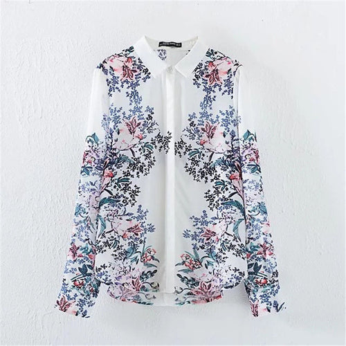 2017 Fashion New Summer Full Sleeve Blouse Women Plus Size Tops Casual Turn-down Shirt Floral Print Blasus With Button 72325