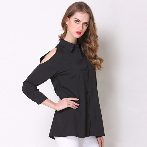 2017 Fashion New Summer Full Sleeve Blouse Women Plus Size Tops Casual Turn-down Shirt Shoulder Off Blasus With Button 72308