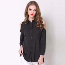 2017 Fashion New Summer Full Sleeve Blouse Women Plus Size Tops Casual Turn-down Shirt Shoulder Off Blasus With Button 72308