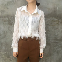 2017 Fashion New Summer Full Sleeve Blouse Women Plus Size Tops Casual Turn-down Shirt Tassel Blasus With Button 72313