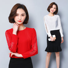2017 Fashion New Summer Hollow Out Full Sleeve Blouse Women Plus Size Tops Chiffon O-Neck Shirt Elegance Blusas 72414