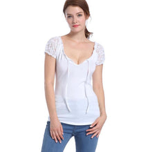 2017 Fashion Sexy Short Sleeve T shirt Women Summer Cotton V-neck Bandage tshirt Tee Tops Women poleras de mujer Black White #42