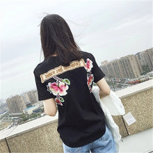 2017 Fashion Short Sleeve T-shirts Korean New Fashion Bird Flowers Embroidery T Shirts Casual t-shirt Women Tops Plus Size 72657