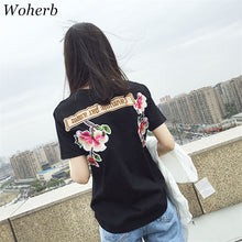 2017 Fashion Short Sleeve T-shirts Korean New Fashion Bird Flowers Embroidery T Shirts Casual t-shirt Women Tops Plus Size 72657