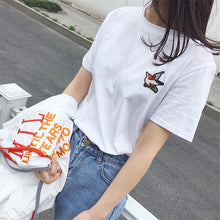 2017 Fashion Short Sleeve T-shirts Korean New Fashion Bird Flowers Embroidery T Shirts Casual t-shirt Women Tops Plus Size 72657