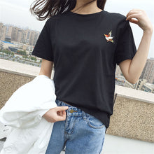 2017 Fashion Short Sleeve T-shirts Korean New Fashion Bird Flowers Embroidery T Shirts Casual t-shirt Women Tops Plus Size 72657
