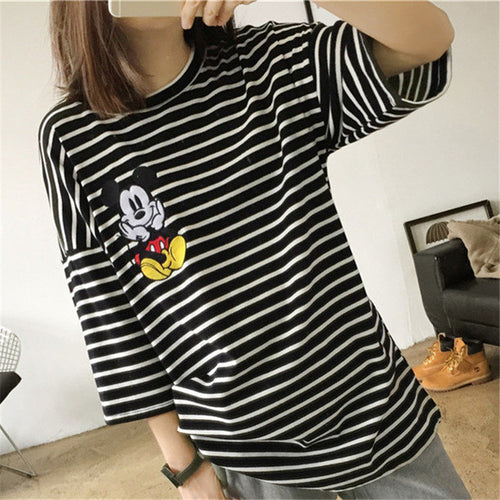 2017 Fashion Short Sleeve T-shirts Korean New Fashion Cute Mouse Embroidery T Shirts Casual t-shirt Women Tops Plus Size 72657