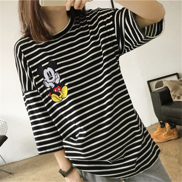 2017 Fashion Short Sleeve T-shirts Korean New Fashion Cute Mouse Embroidery T Shirts Casual t-shirt Women Tops Plus Size 72657
