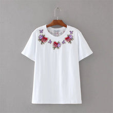 2017 Fashion Short Sleeve T-shirts New Fashion Sided Flowers Embroidery T Shirts Brief t-shirt Casual Women Tops Plus Size 72656