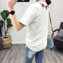 2017 Fashion Short Sleeve T-shirts New Fashion Sided Flowers Embroidery T Shirts Brief t-shirt Casual Women Tops Plus Size 72656