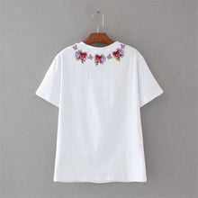2017 Fashion Short Sleeve T-shirts New Fashion Sided Flowers Embroidery T Shirts Brief t-shirt Casual Women Tops Plus Size 72656