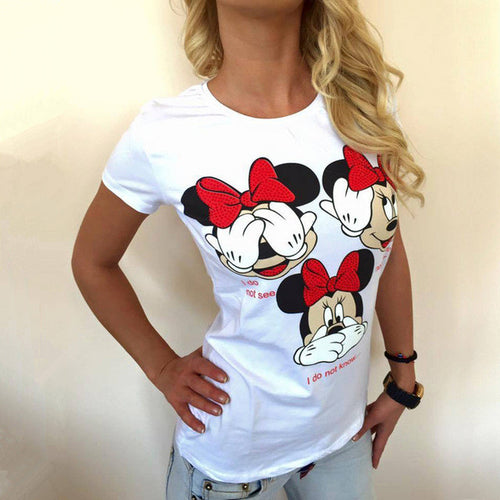 2017 Fashion Short Sleeve T-shirts Plus Size Female T shirts Carton Letter Print Top O-neck Women t shirt 71275