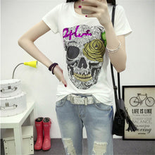 2017 Fashion Short Sleeve T-shirts Plus Size Female t shirts Skull Print tshirt Sequined O-neck Women Tops 72454