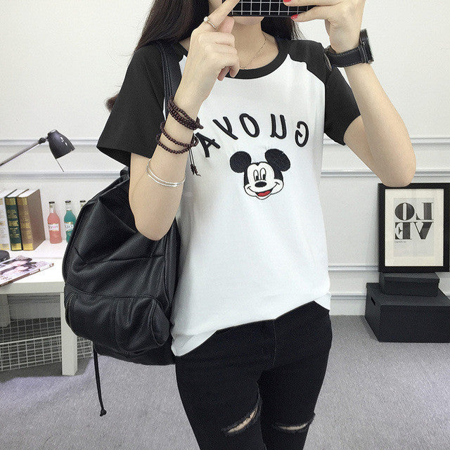 2017 Fashion Short Sleeve T-shirts Plus Size Female tshirts Carton Letter Print Top O-neck Women t shirt 72337