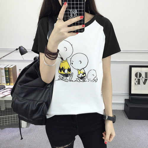 2017 Fashion Short Sleeve T-shirts Plus Size Female tshirts Carton Print Top O-neck Women t shirt 72339