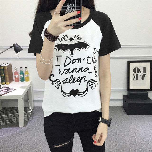 2017 Fashion Short Sleeve T-shirts Plus Size Female tshirts Letter Print Top O-neck Women t shirt 72336