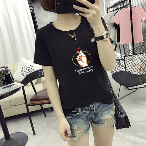 2017 Fashion Summer New T-shirts Plus Size Female Love T shirts Cartoon Letter Print Top O-neck Colorful Women t shirt 72397