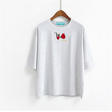 2017 Fashion Summer Short Sleeve T-shirts New Fashion Letter Rose Floral Embroidery T Shirts Casual Women Tops Plus Size 72653
